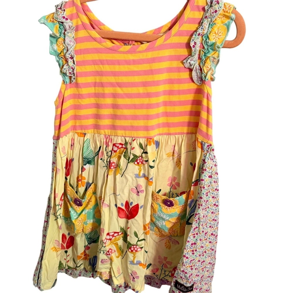 Matilda Jane Girls Flutter Sleeve Striped Floral top Sz 8